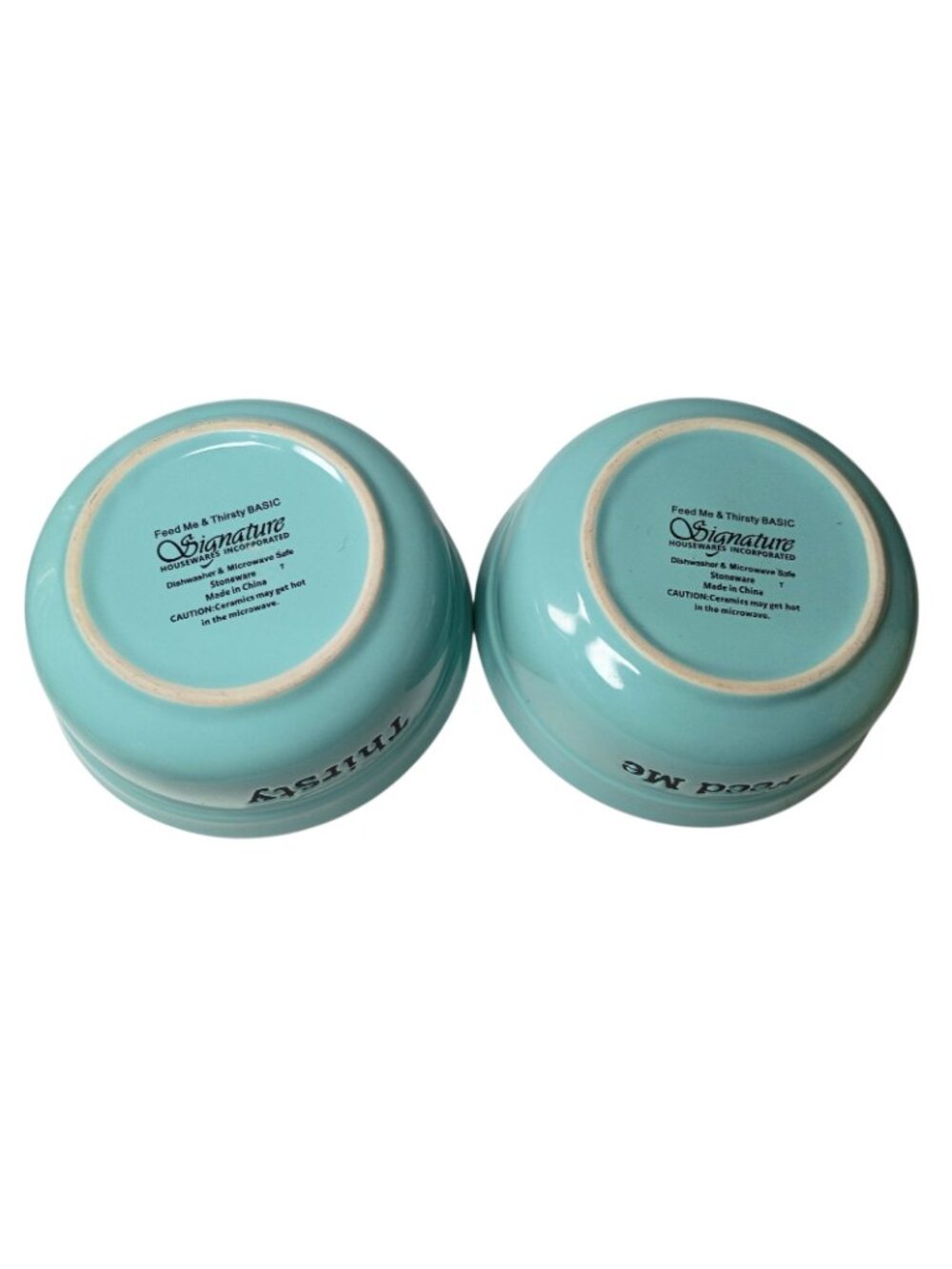 Signature Housewares Stoneware Pet Bowls Cat Dog Spell Out Aqua Paw Print - Picture 6 of 7